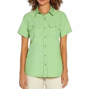 Eddie Bauer adventure shirt blouse top short sleeve green button up down front